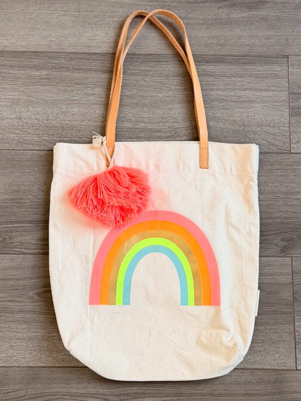 Cheerful Neon Rainbow Tote Bag With Soft Fabric Tassel